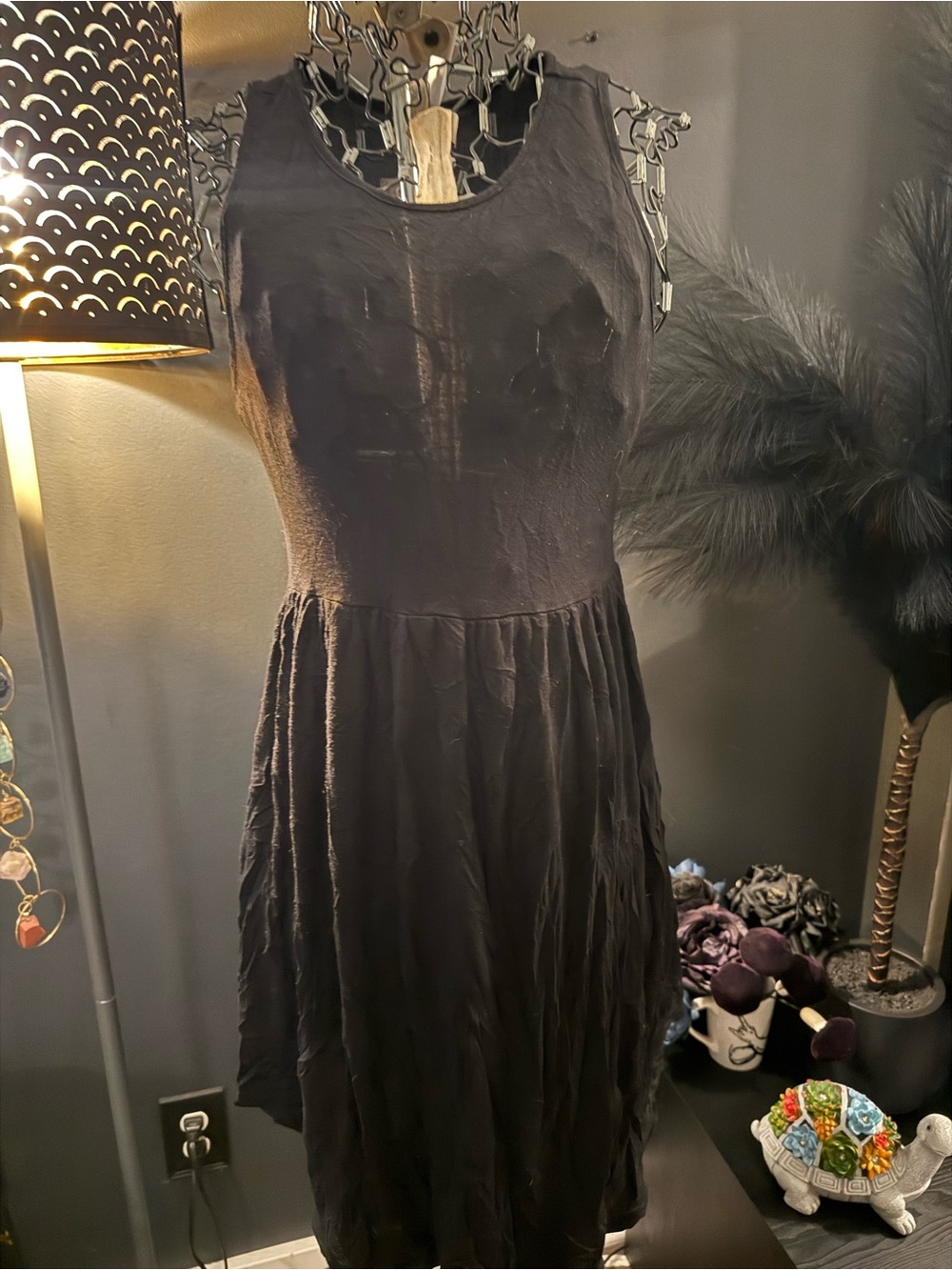 Sleeveless Black Mini Dress with Flared Skirt